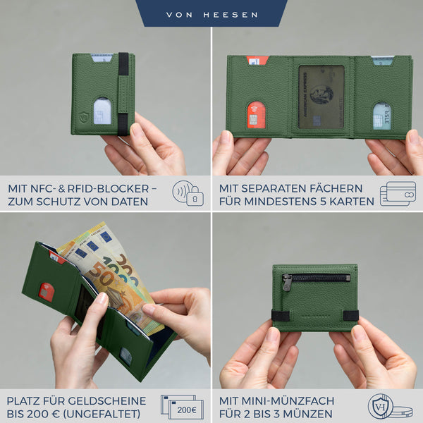 Slim Wallet mit RFID-Schutz, 5 Kartenfächer und Mini-Münzfach