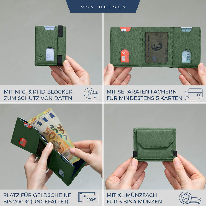 Slim Wallet mit RFID-Schutz, 5 Kartenfächer und XL-Münzfach