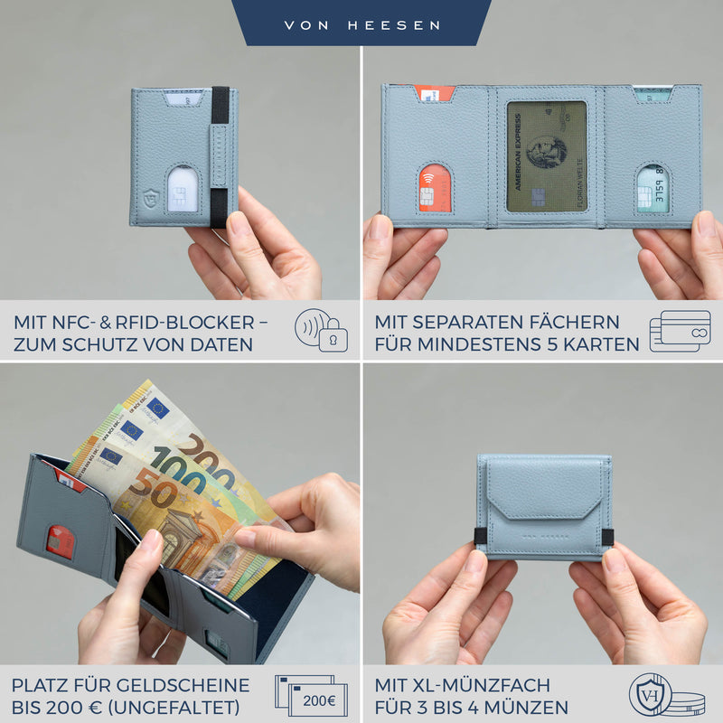 Slim Wallet mit RFID-Schutz, 5 Kartenfächer und XL-Münzfach