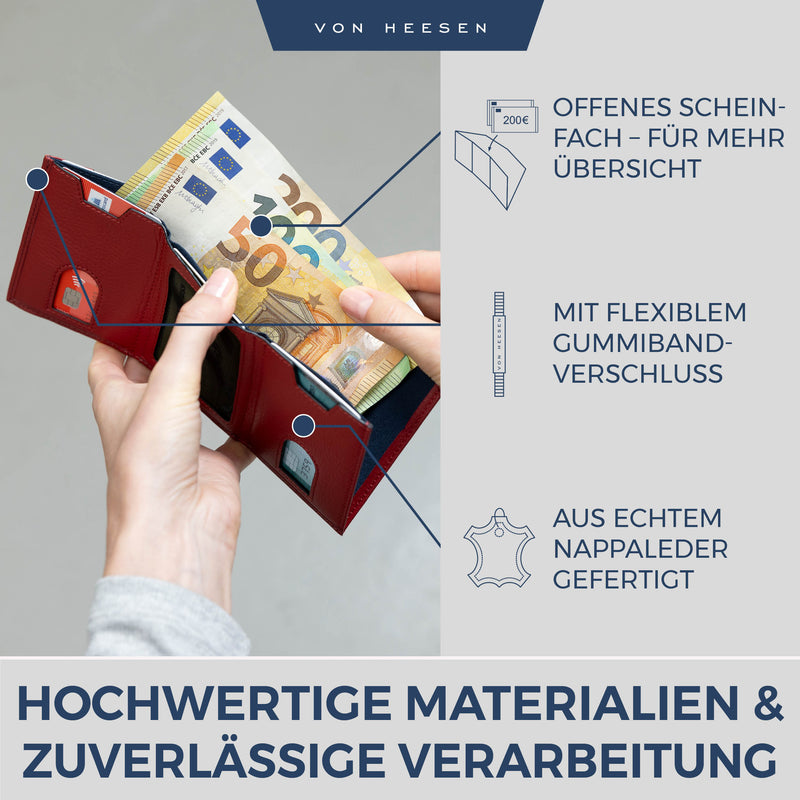 Slim Wallet mit RFID-Schutz, 5 Kartenfächer und XL-Münzfach