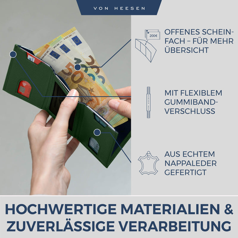 Slim Wallet mit RFID-Schutz, 5 Kartenfächer und XL-Münzfach