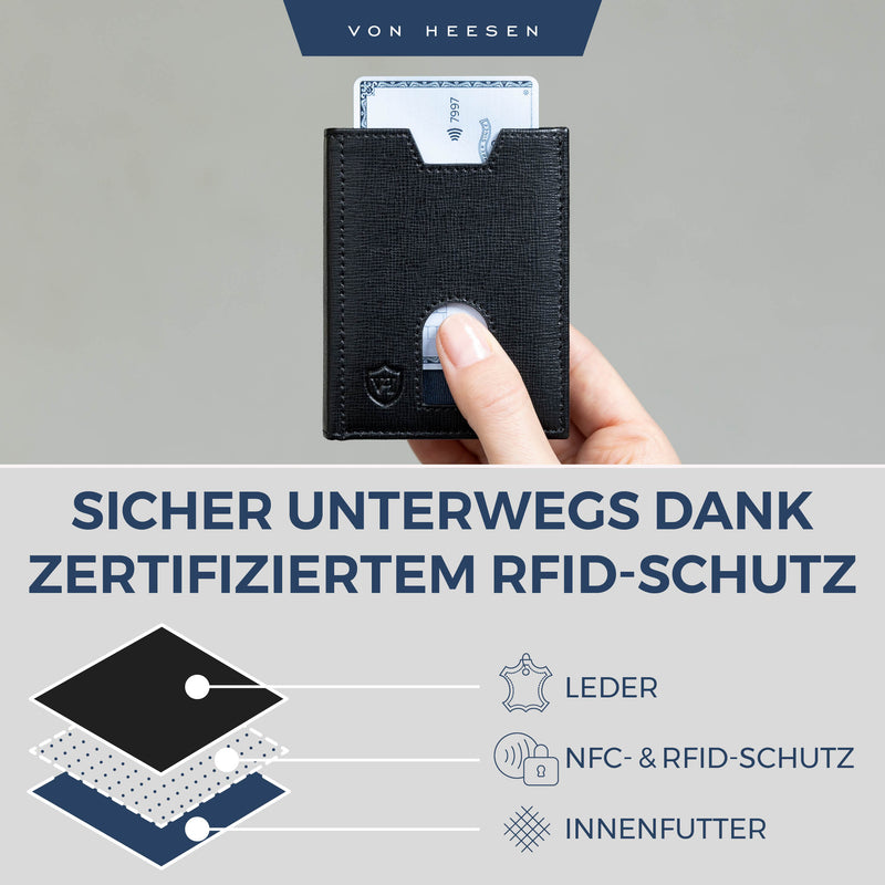 Slim Wallet mit RFID-Schutz, 5 Kartenfächer und XL-Münzfach