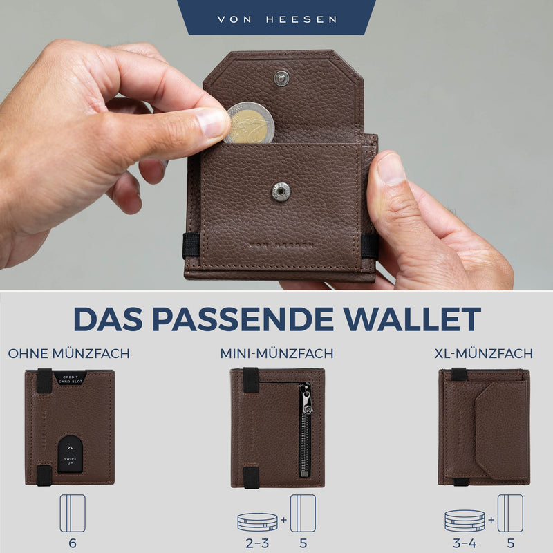 Slim Wallet mit RFID-Schutz, 5 Kartenfächer und XL-Münzfach