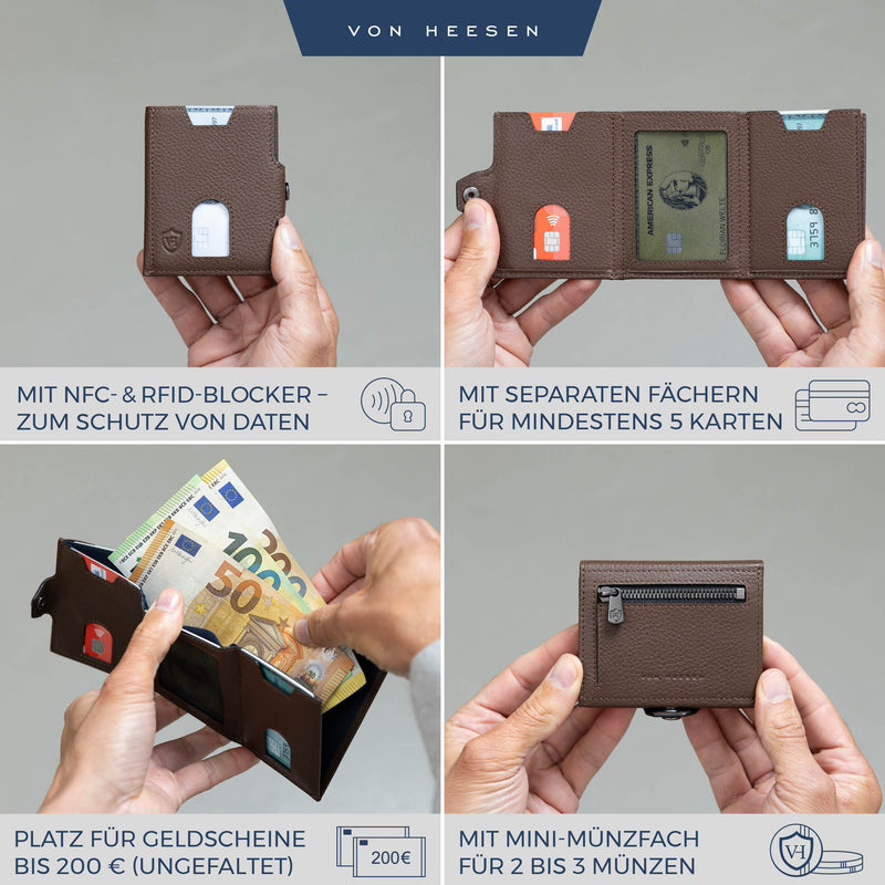 Slim Wallet mit RFID-Schutz, 5 Kartenfächer und Mini-Münzfach