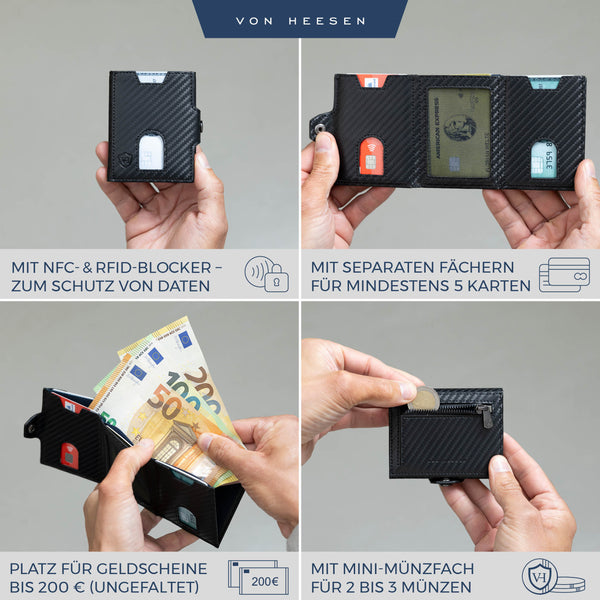 Slim Wallet mit RFID-Schutz, 5 Kartenfächer und Mini-Münzfach