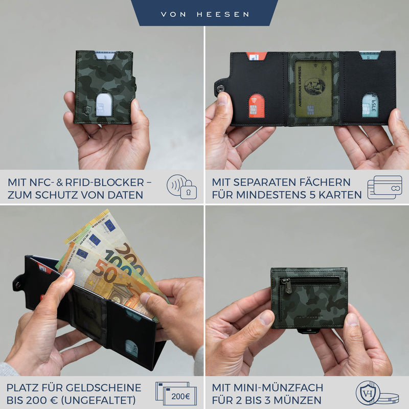 Slim Wallet mit RFID-Schutz, 5 Kartenfächer und Mini-Münzfach