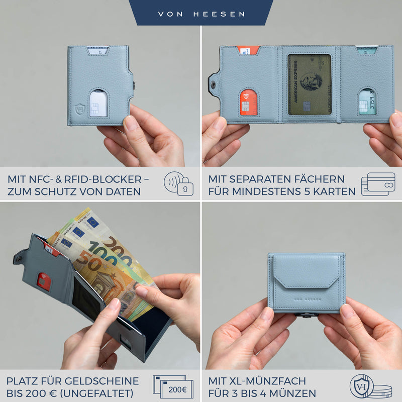 Slim Wallet mit RFID-Schutz, 5 Kartenfächer und XL-Münzfach