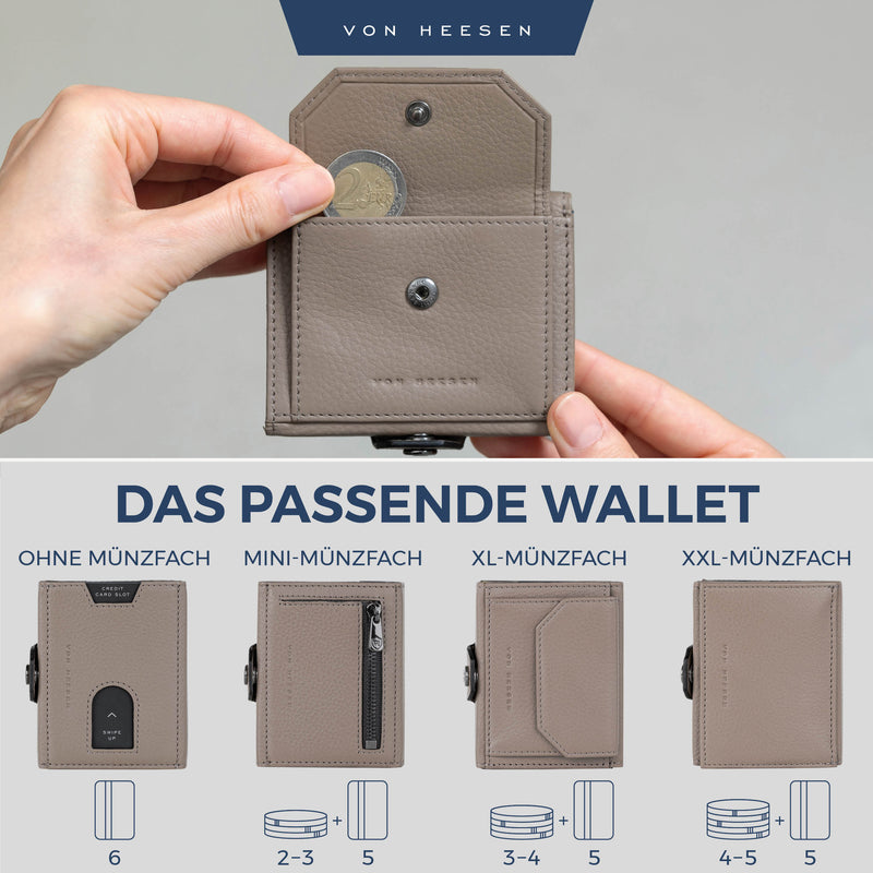 Slim Wallet mit RFID-Schutz, 5 Kartenfächer und XL-Münzfach