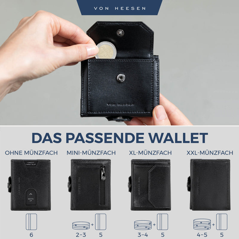 Slim Wallet mit RFID-Schutz, 5 Kartenfächer und XL-Münzfach