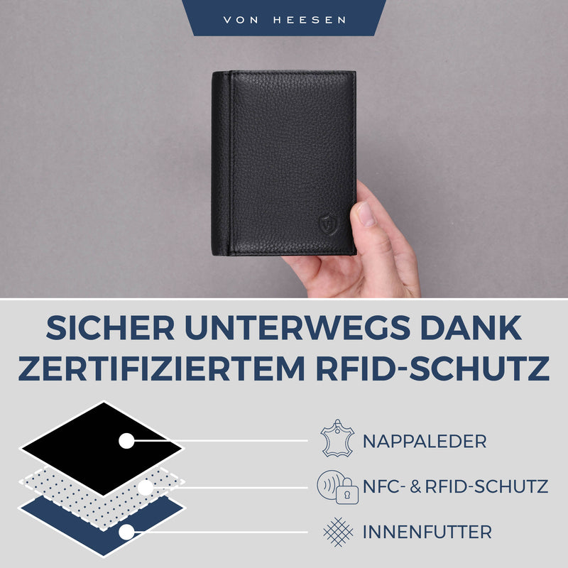 Geldbörse mit RFID-Schutz, 8 Kartenfächer und XXL-Münzfach