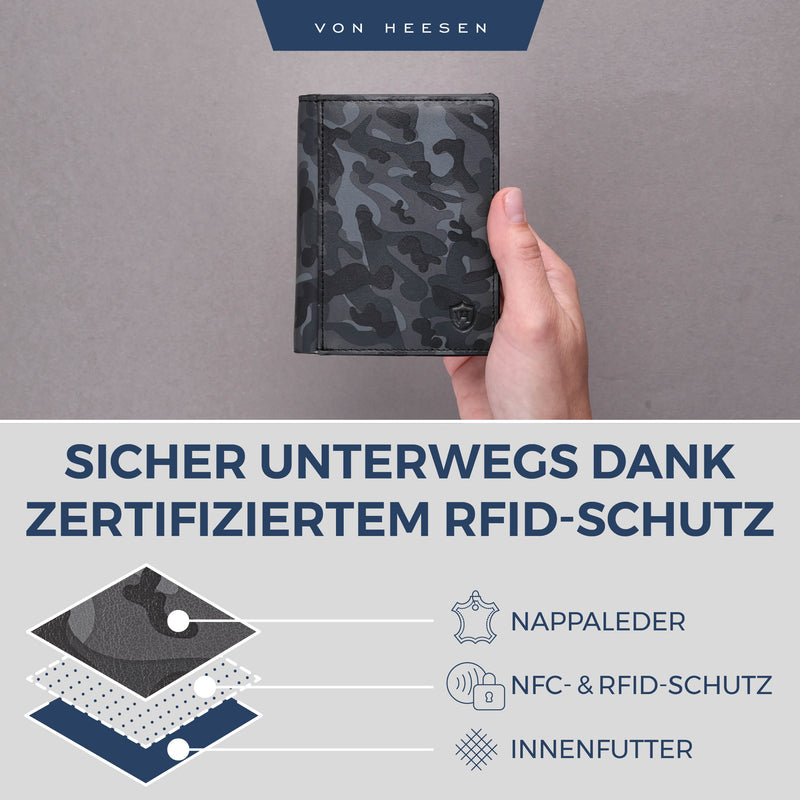 Geldbörse mit RFID-Schutz, 8 Kartenfächer und XXL-Münzfach