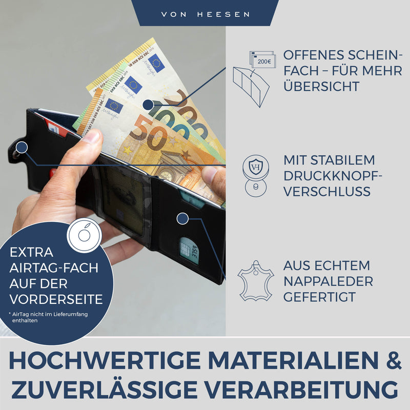 Airtag Slim Wallet mit RFID-Schutz, 5 Kartenfächer und XL-Münzfach