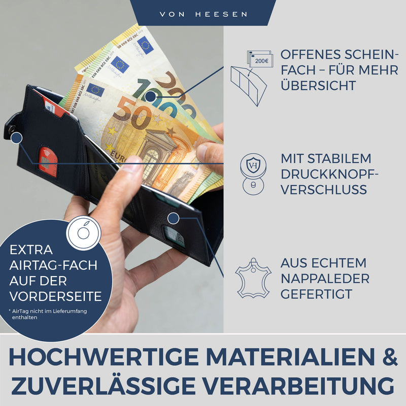 Airtag Slim Wallet mit RFID-Schutz, 5 Kartenfächer und XL-Münzfach