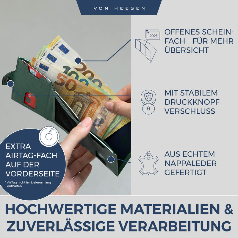 Airtag Slim Wallet mit RFID-Schutz, 5 Kartenfächer und XL-Münzfach