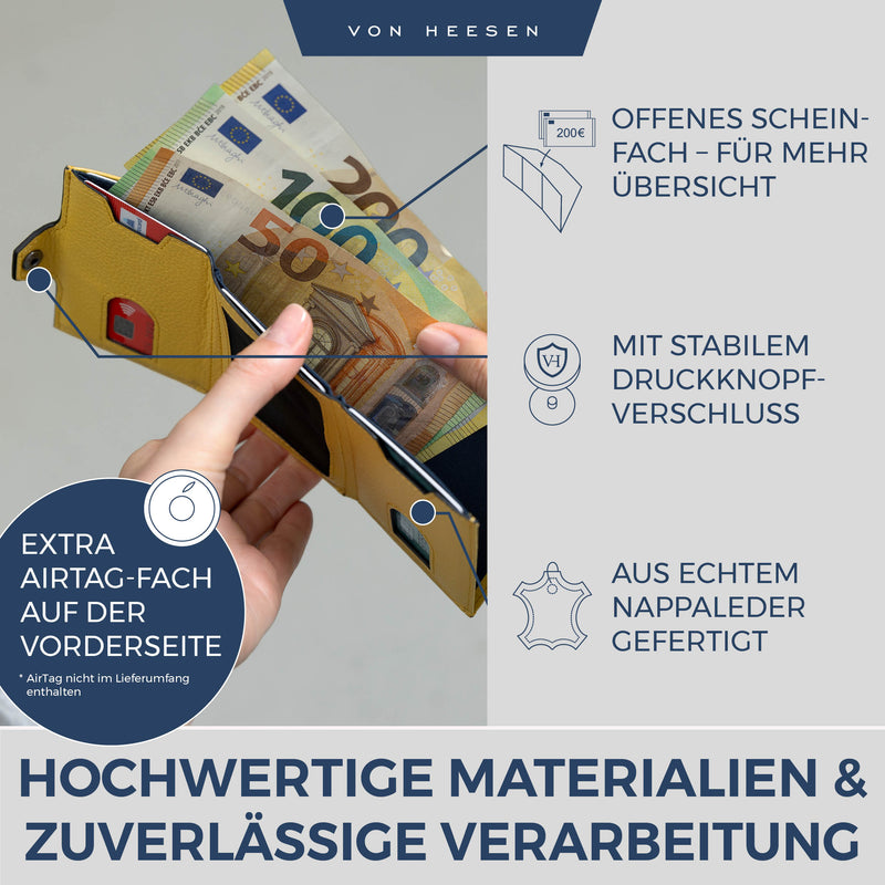 Airtag Slim Wallet mit RFID-Schutz, 5 Kartenfächer und XL-Münzfach