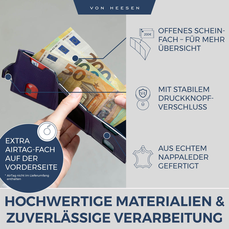 Airtag Slim Wallet mit RFID-Schutz, 5 Kartenfächer und XL-Münzfach