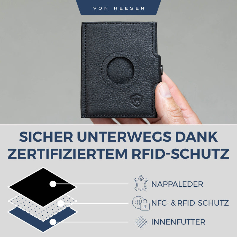 Airtag Slim Wallet mit RFID-Schutz, 5 Kartenfächer und XL-Münzfach