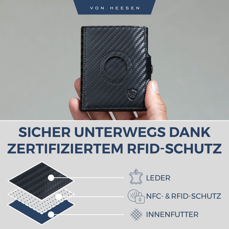 Airtag Slim Wallet mit RFID-Schutz, 5 Kartenfächer und XL-Münzfach