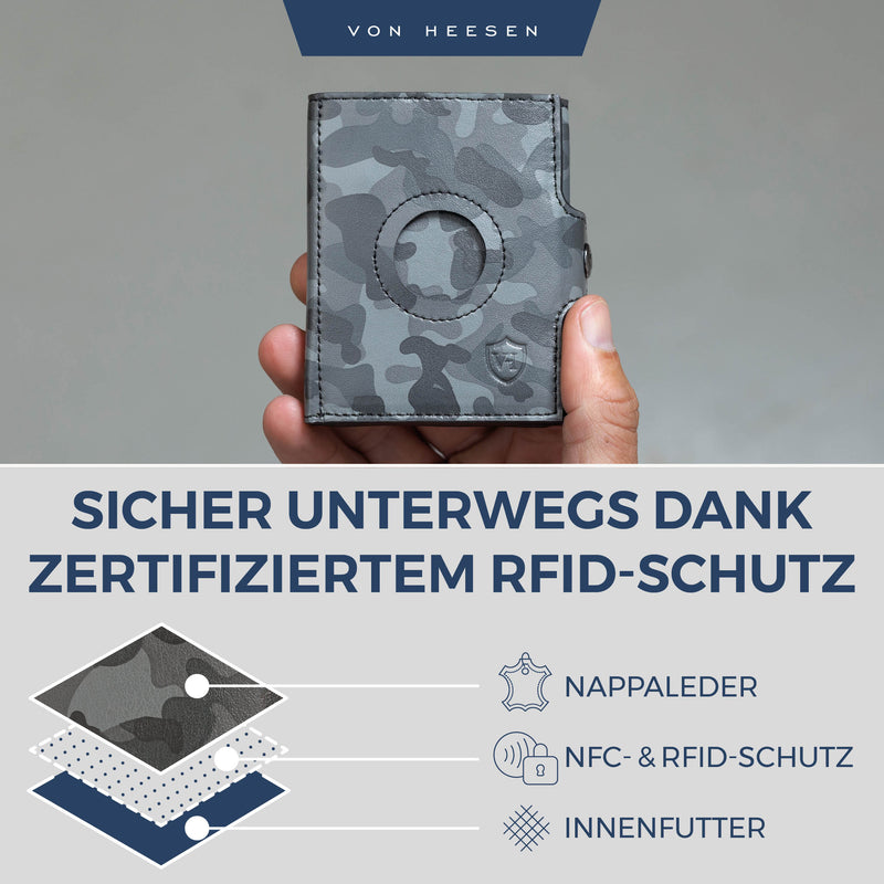 Airtag Slim Wallet mit RFID-Schutz, 5 Kartenfächer und XL-Münzfach