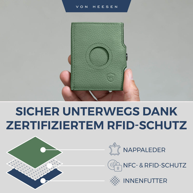 Airtag Slim Wallet mit RFID-Schutz, 5 Kartenfächer und XL-Münzfach