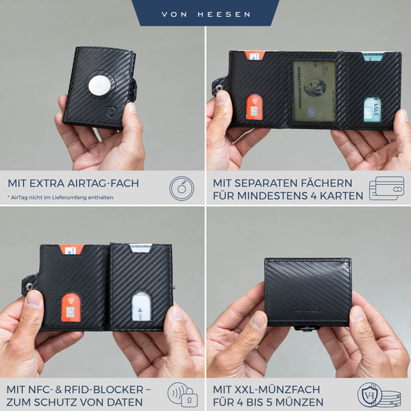 Airtag Slim Wallet mit RFID-Schutz, 5 Kartenfächer und XXL-Münzfach