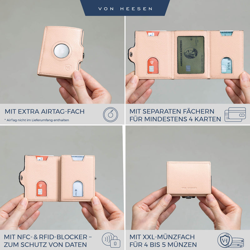 Airtag Slim Wallet mit RFID-Schutz, 5 Kartenfächer und XXL-Münzfach
