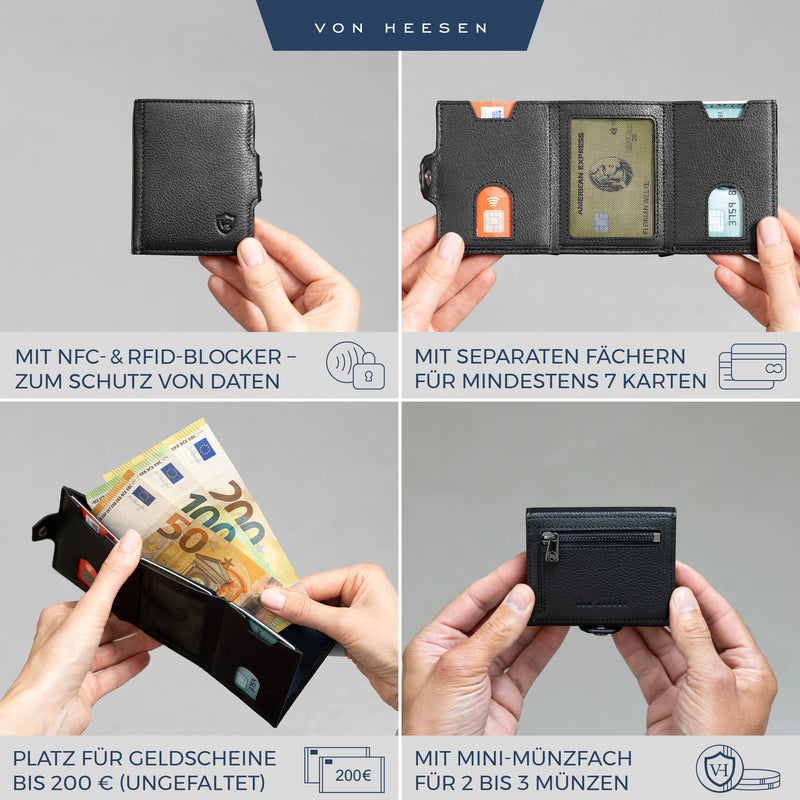 Slim Wallet mit RFID-Schutz, 5 Kartenfächer und Mini-Münzfach