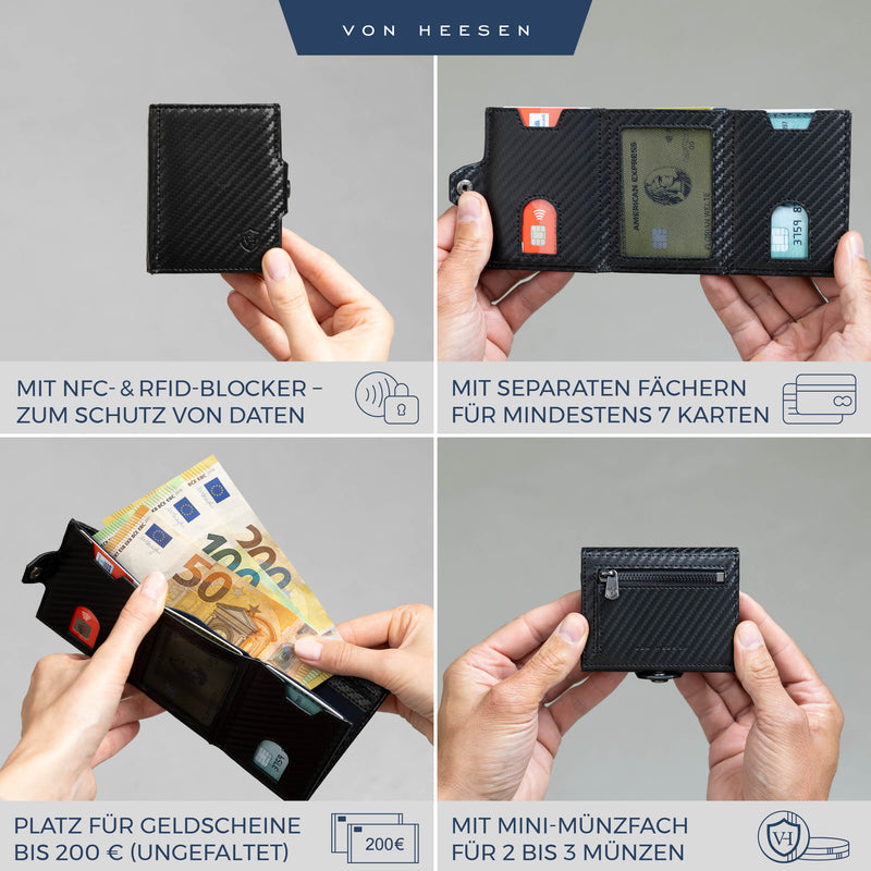 Slim Wallet mit RFID-Schutz, 5 Kartenfächer und Mini-Münzfach