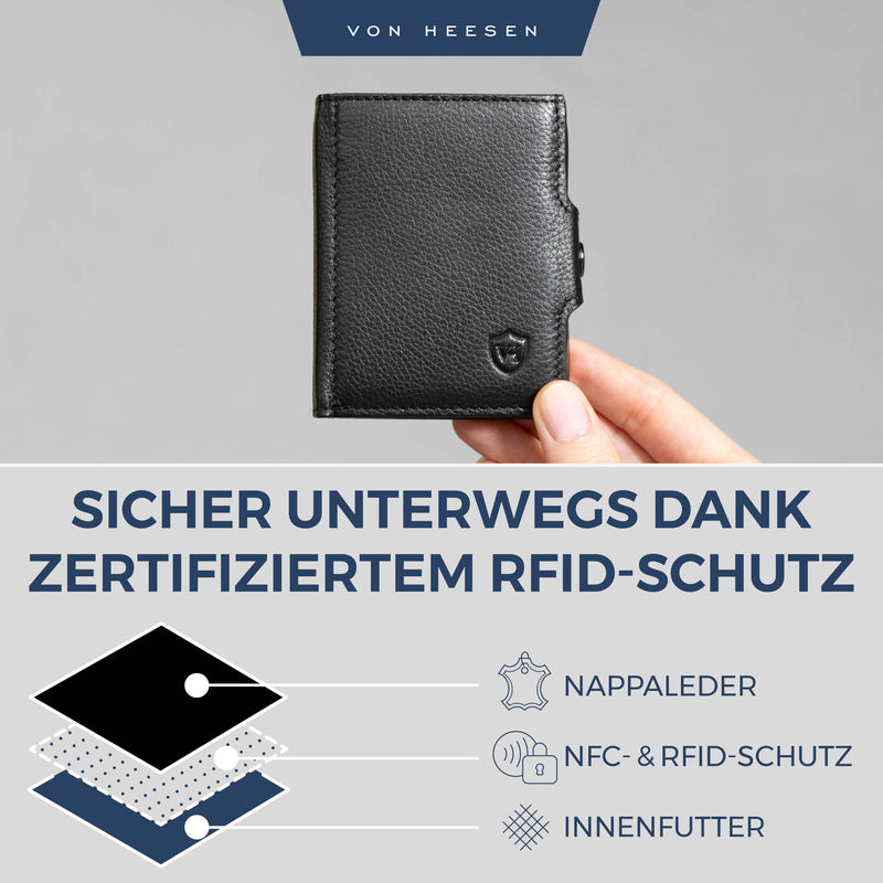 Slim Wallet mit RFID-Schutz, 5 Kartenfächer und XL-Münzfach