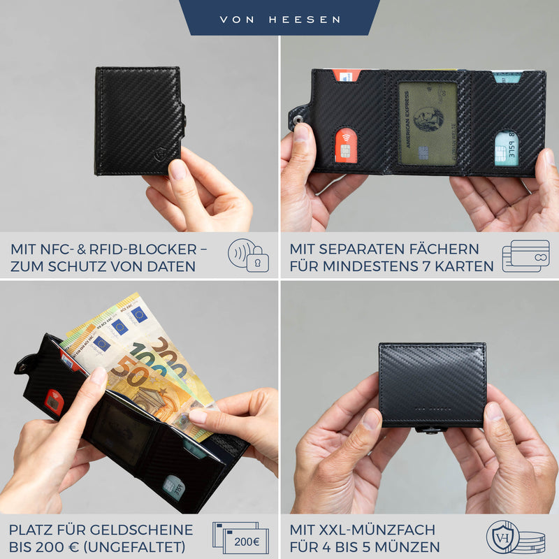 Slim Wallet mit RFID-Schutz, 5 Kartenfächer und XXL-Münzfach