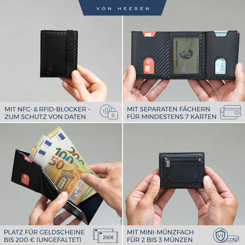 Slim Wallet mit RFID-Schutz, 5 Kartenfächer und Mini-Münzfach